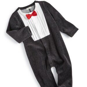 First Impressions Baby Boys Black Tuxedo Footed Coverall Size 6-9 M Snap Closure